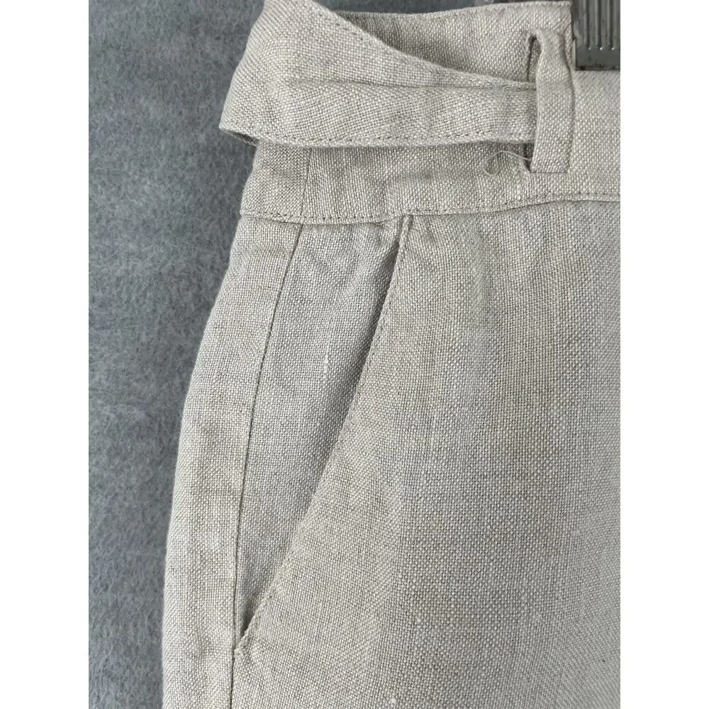 Talbots Petites 14P Pure Irish Linen Beige Cropped Wide Leg Capri Belted Pants